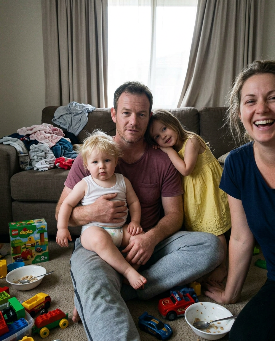 James on the kitchen floor with the kids on an ordinary morning